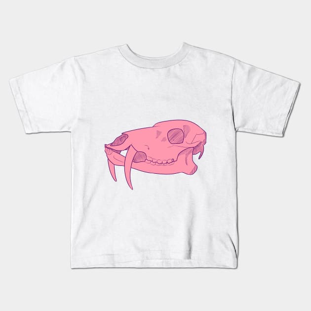 Pink Deer Mule Skull Kids T-Shirt by Pallas